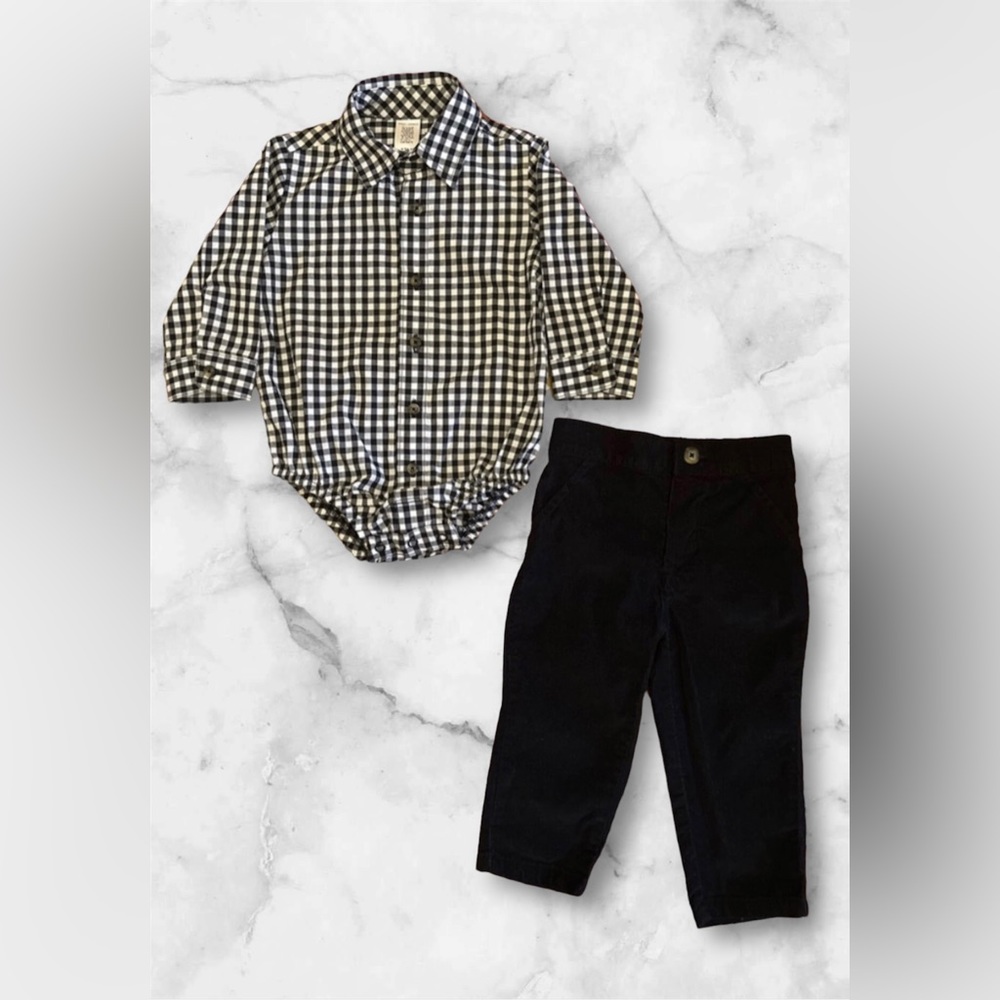 Carter’s Long Sleeve Plaid Shirt & Corduroy Pants Set, Size 12 Months